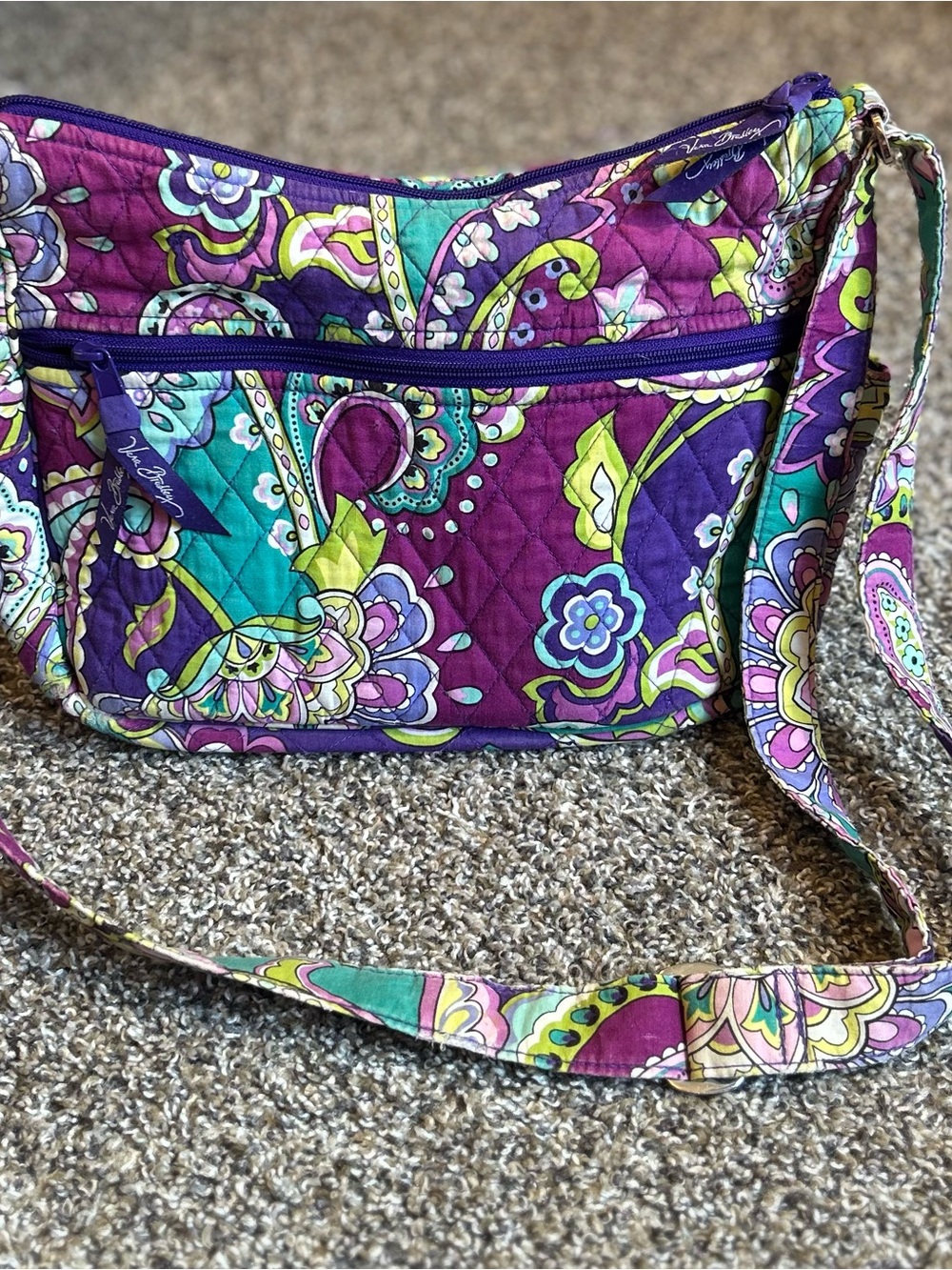 Vera Bradley Purple Teal Paisley Quilted Crossbody Bag